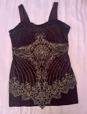 Vintage Y2K Embellished Brown Fairy Floral Glitter Top thumbnail 1
