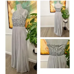 Adrianna Papell Sequined Tulle Gown Silver Grey Size 8 medium thumbnail 3