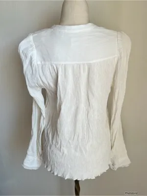 Aritzia Wilfred White Crinkle Button Down Blouse Small thumbnail 2