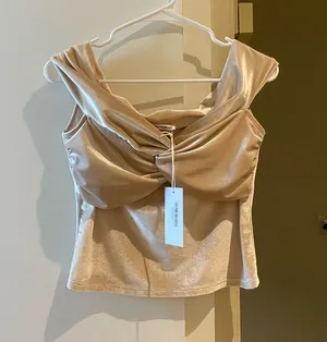 NWT Reformation Champagne velvet Off-Shoulder Top thumbnail 1
