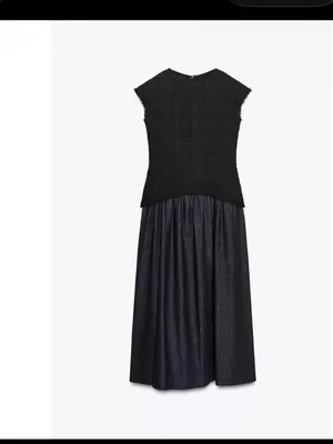 ZARA NEW FW25 ZW COLLECTION COMBINATION MIDI DRESS Blue‎ thumbnail 2