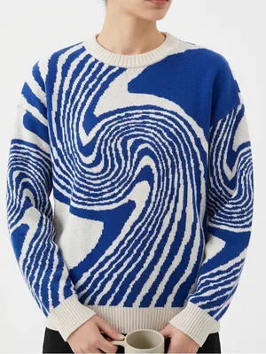 Aelfric Eden Swirl Whirlpool Knit Sweater XL‎ Blue White Oversized Y2K thumbnail 1