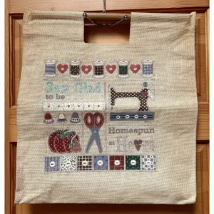 NEW VTG Jute XL Bag Tote Sewing Crafting Knitting Cottage Grandma Farm Country thumbnail 1