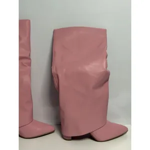 Fold Over Skirted Knee Boots 3" Chunky Heel Pull On Half Zipper Pink Size 8.5 thumbnail 2