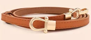 Camel‎ Color Stylish Thin Belt Metal Simple Hook Buckle Adjustable Waist Band thumbnail 1