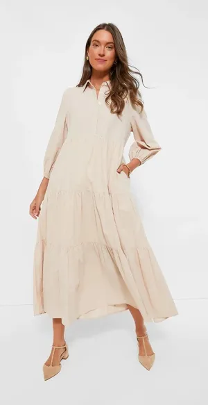NWT Tuckernuck POMANDER PLACE Mabel in Sandstone Cotton Maxi Dress M thumbnail 1