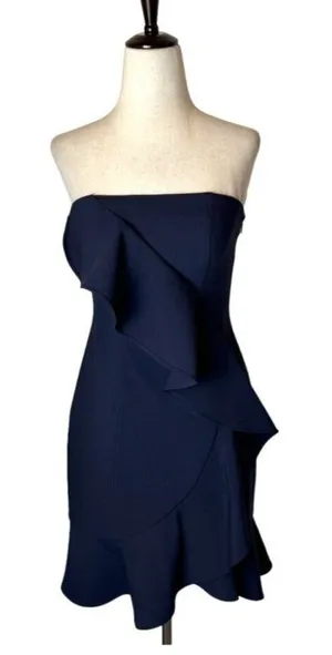 Likely Dress Women 2 Navy Blue Strapless Ruffled Bodycon‎ Mini Cocktail Party thumbnail 1