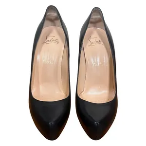 Christian Louboutin Rolando 120 Black Leather Platform Pumps Red Bottoms Heel 37 thumbnail 3