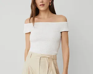 Ann Taylor smocked, off-the-shoulder knit top thumbnail 2