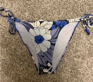 Aerie blue floral print cheeky tie side bikini bottoms thumbnail 1