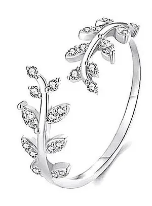 Boutique Sparkly 5a Cz‎ Leaf Ring | White Gold Plated Sterling Silver thumbnail 1
