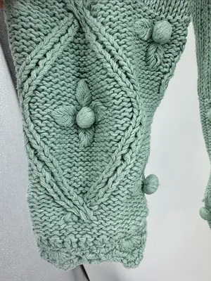 Melbourne Elements Pom Pom crochet Knit Patchwork Sweater sage L cottage thumbnail 10