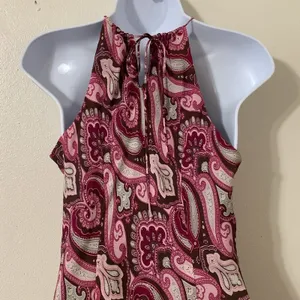 Vintage 90s Brown Pink Paisley Silk Fairycore Boho Artsy Sequin Midi Dress‎ Sz 6 thumbnail 4