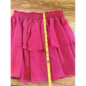 Maison Scotch Tiered Ruffle Mini Skirt Smocked Red Print Size 2 thumbnail 7