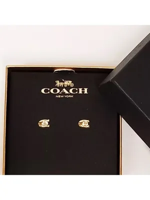 New in Box Authentic Coach Rose Gold Signature C Crystal Stud Earrings 1/4 thumbnail 4