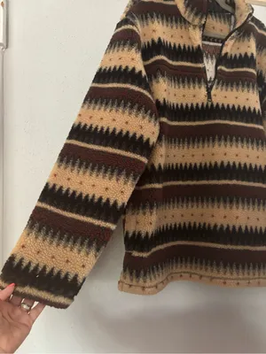 Stoic Southwestern Aztec Sherpa‎ Fleece 1/4 Zip Pullover Cream Brown Size M thumbnail 2