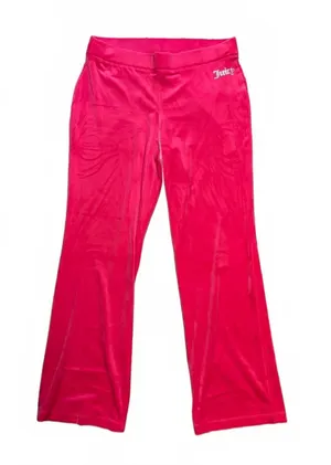 Vintage Y2K Juicy Couture Pink Velour Flare Pants Large Rhinestone Logo thumbnail 1