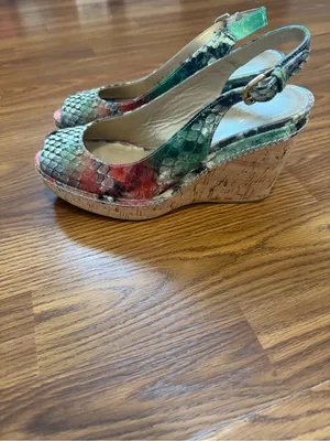 Stuart Weitzman multicolor snake-embossed slingback wedge sandals 6 1/2 thumbnail 2
