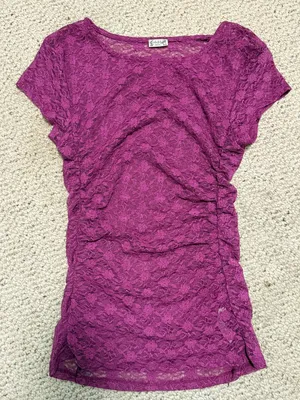 Free People Keep It Simple Top Dramatic Orchid Size M Fitted Lace‎ Baby Tee thumbnail 2
