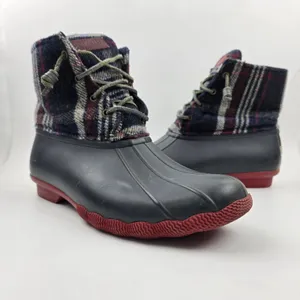 Sperry Saltwater Duck Boots Womens‎ 10 M Blue Red Wool Plaid Waterproof Rubber thumbnail 2