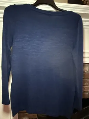 Banana Republic Navy Blue Lightweight Crewneck Sweater with Side Slits thumbnail 7