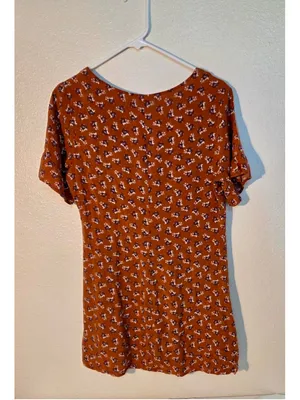 Wild Fable Women’s Ditsy Floral Button Front Tunic Blouse Rust Orange Size M W-1 thumbnail 2