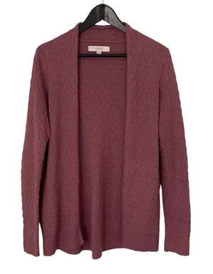 LOFT‎ Womens Cardigan Sweater Open Front Pocket Ribbed Knit Rose Pink Size XS thumbnail 1