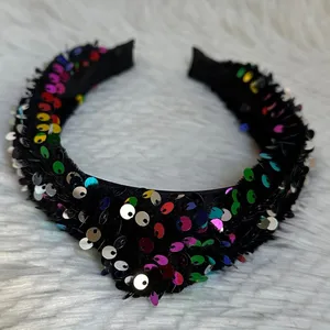 Headband metallic Velvet & Sequin Plush Headband. Rainbow Sequin Twist thumbnail 1