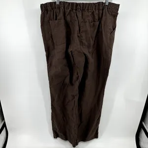 Boden 100% Linen Wide Leg Pants Drawstring Ankle Summer Casual Brown 14L 38"x34" thumbnail 5