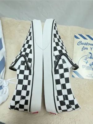 Custom Women’s Vans Checkerboard Slip-On Loafers - Black & White- new! Size 8W thumbnail 8