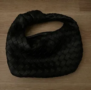 NEW Black Harper-Vanessa Woven Leather Handbag Hobo Knot Handle Shoulder Bag Purse thumbnail 1