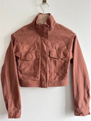 Abercrombie & Fitch Cropped Utility Jacket Dusty Rose Canvas XS thumbnail 1