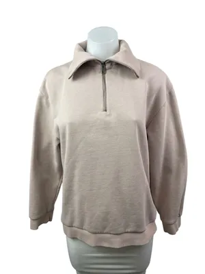 Academy Women's Beige Quarter Zip Collared Long Sleeve Sweatshirt Top Size XS thumbnail 1