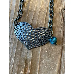 Boho Western Heart Necklace with Turquoise Bead Charm New thumbnail 2