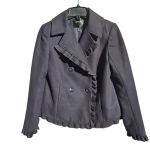 Mac &‎ Jac Navy Blue Ruffle Trim Double Breasted Pea Coat Jacket Womens Large thumbnail 2