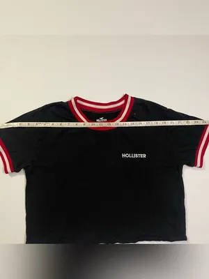 Hollister Black Cropped Logo Tee with Trimmed Collar and Cuffs size M thumbnail 3
