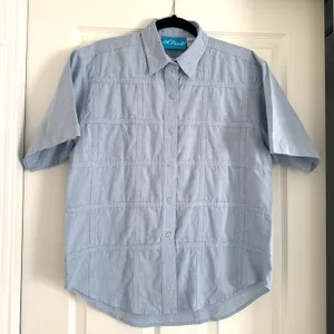 Ol' Paint Retro Western‎ Shirt Textured Cotton Light Blue Button Up Women's M thumbnail 1