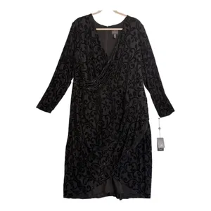 Adrianna Papell Size-22W Black Dress Glitter Velvet Faux‎ Wrap Cocktail thumbnail 2