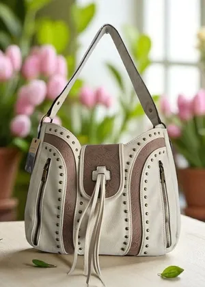 Western‎ Style Embossed Ivory/Tan Shoulder Bag thumbnail 1