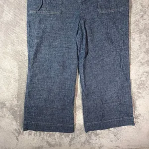EVEREVE Women’s 29 Blue Chambray Wide Leg Crop Pants Button Fly Patch Pockets thumbnail 5
