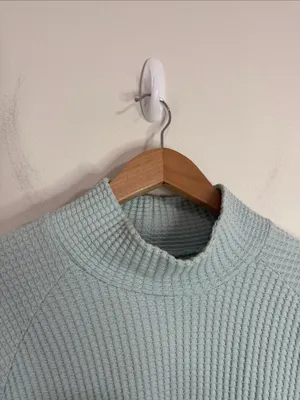 The North Face Pale Aqua Waffle Mock Neck Chabot Sweatshirt Hiking Outdoors sz L thumbnail 5