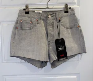 Levi’s Premium 501 Shorts W25 High Rise Gray Denim Cutoff Raw Hem NWT thumbnail 1