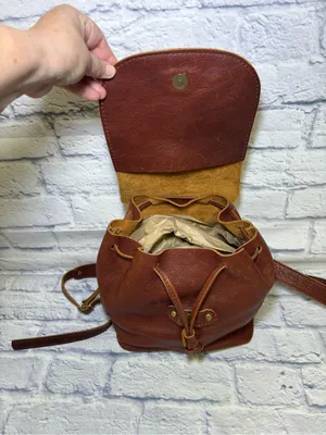 Portland Leather Goods Bucket Backpack Brown Full Grain Leather Drawstring Bag thumbnail 11