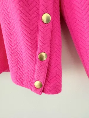 J. Crew Factory Herringbone mockneck sweatshirt snap in soft fuchsia pink Size M thumbnail 6