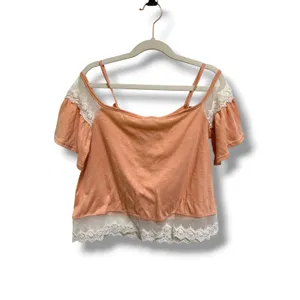 LA Hearts Womens Peach‎ Cold Shoulder Lace Trim Boho Top XS thumbnail 3