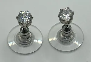 Silver CZ Earrings Stainless Steel Round Push Back Ear Stud for Men Women 4mm thumbnail 1
