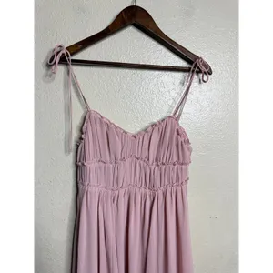 O.P.T. Gigi Ruffled Ruched Chiffon Tie Strap Cami Midi Dress size S Blush Pink thumbnail 5