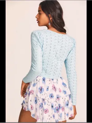 Love Shack Fancy Jonah Crop Cardigan XL Powder Blue Coquette Feminine Chic thumbnail 2
