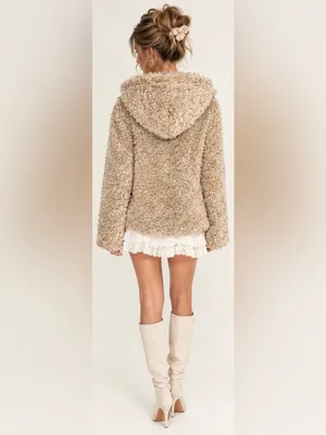 Galita Cozy Khaki Teddy Toggle Jacket with Hood Size Small Tan thumbnail 2