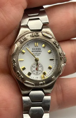 Vintage Guess Waterpro 50M Ladies Watch Silver Tone Hex Link Bracelet White Dial thumbnail 1